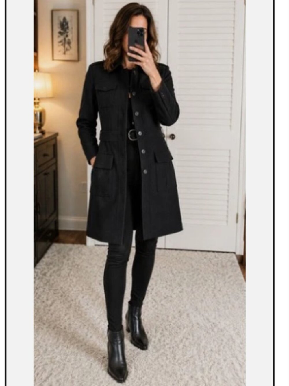Banana Republic Military Utility Coat Black Italian Wool Blend Jacket epaulets.